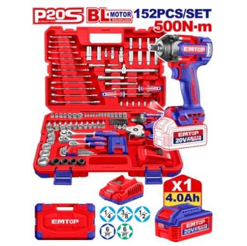 Emtop Juego De 152 Pzas + Llave De Impacto 500nm 220v