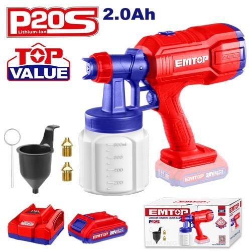 Desc - Pistola de Pintar 800ml + 1x Batería 20V 2Ah. Emtop
