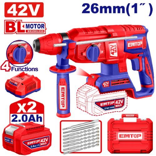Rotomartillo SDSp 2.5J. 26mm BL + Acc. 2x Bat 42V 2.0Ah. (M) Emtop